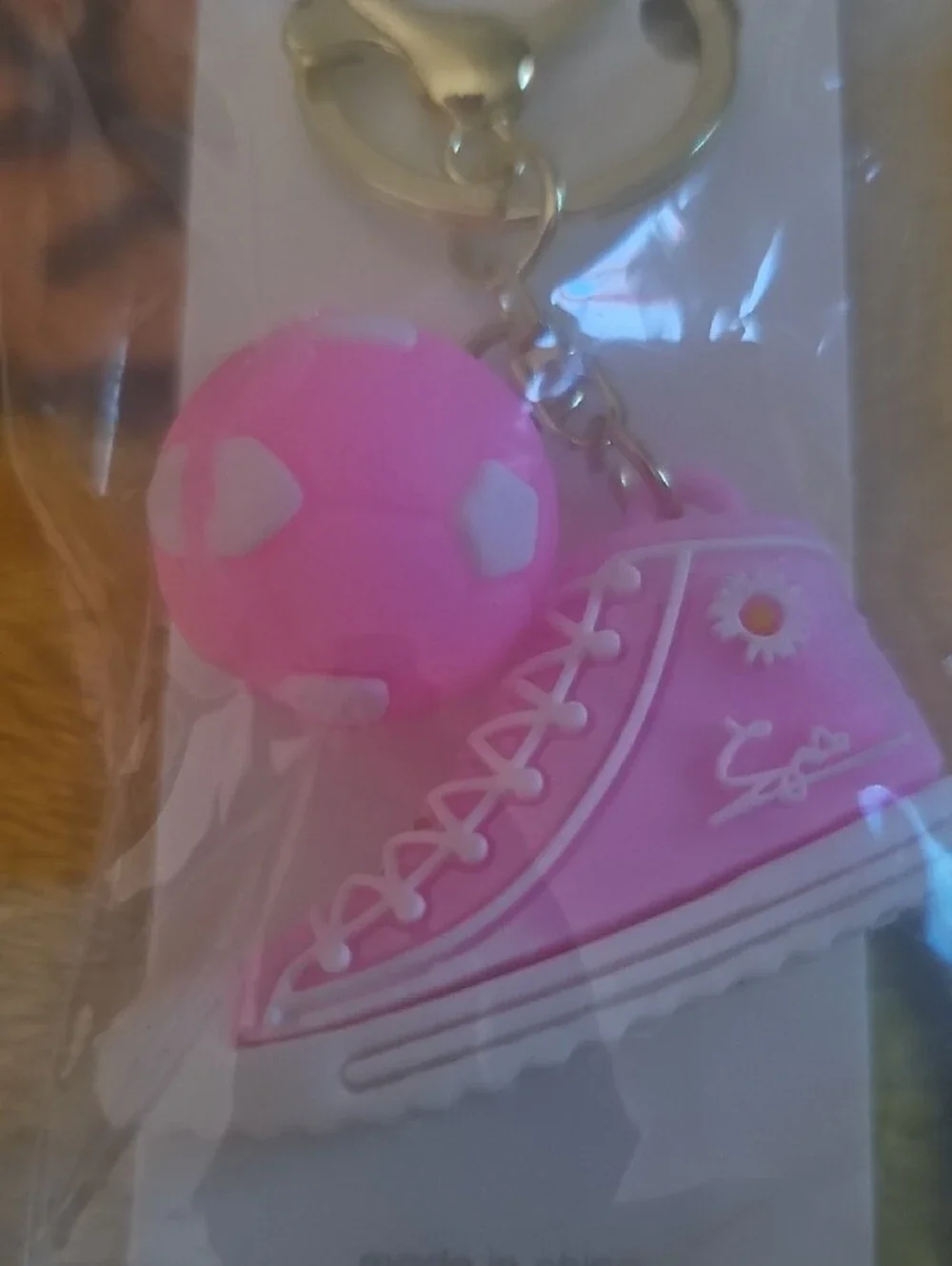 Mint Pink Sneaker & Soccer Ball Charm Keychain with Gold Hardware
